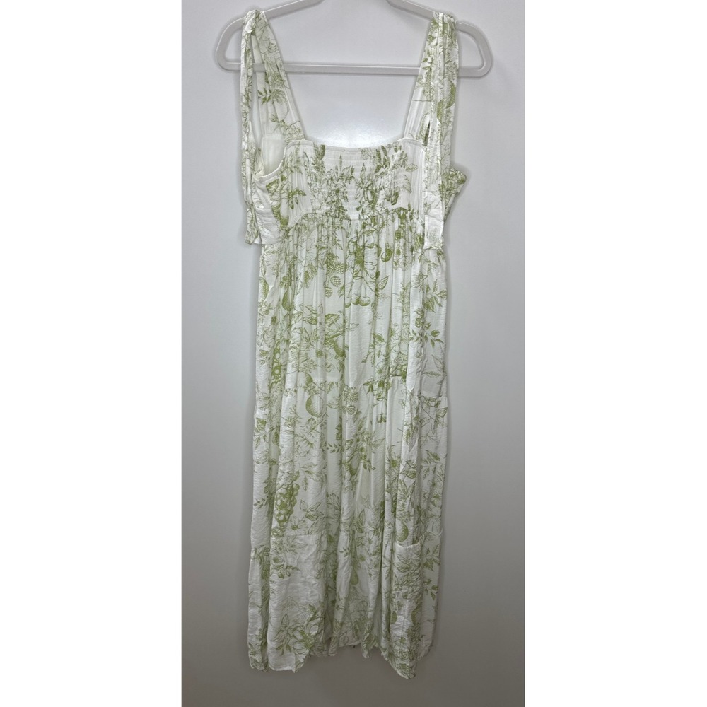 by the River Fruit Blossom Tiered Midi Dress Green Toile Floral Crinkle Large - Picture 11 of 16